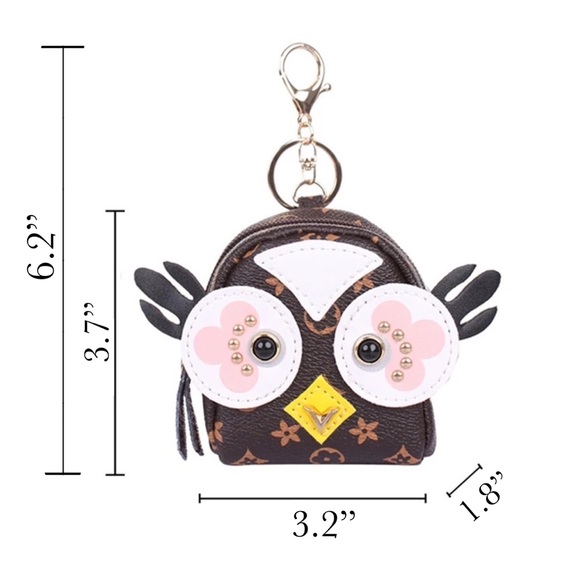 Mini Owl Gray & White Backpack Coin Purse Keychain Charm - Picture 13 of 13